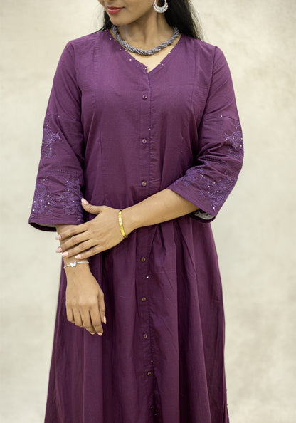 Royal Purple Flared Kurta Pant Set with Dupatta - Royal Purple