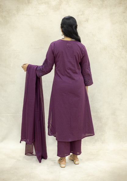 Royal Purple Flared Kurta Pant Set with Dupatta - Royal Purple
