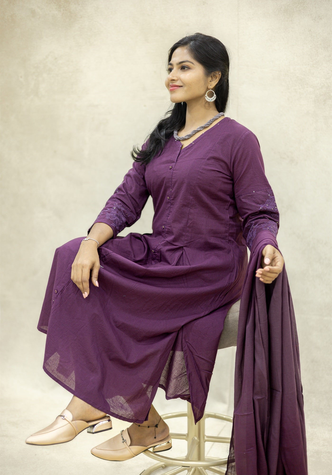 Royal Purple Flared Kurta Pant Set with Dupatta - Royal Purple