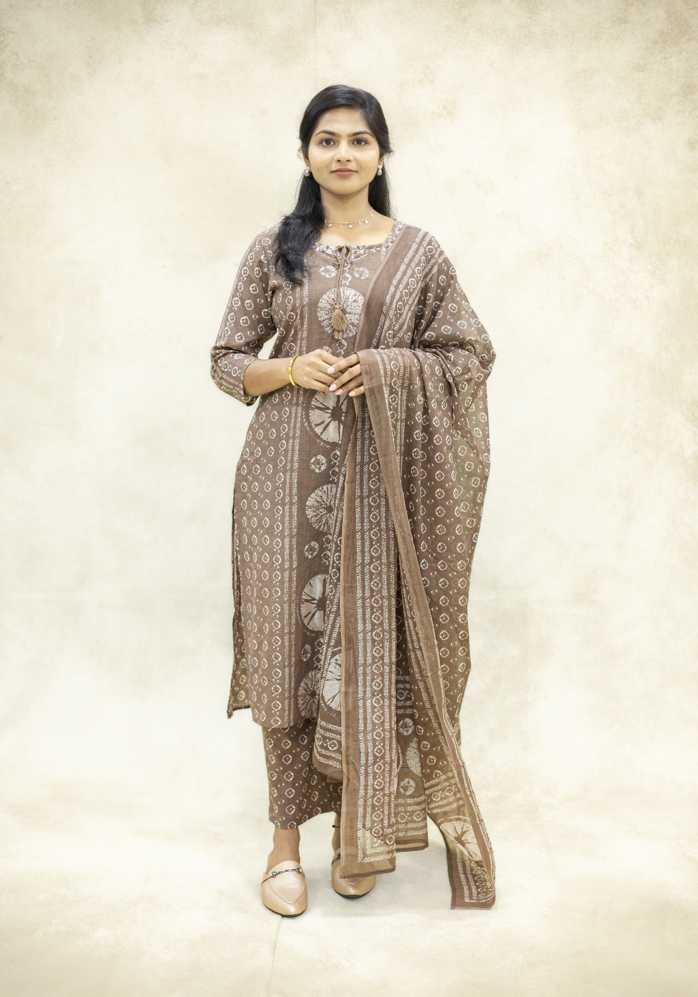 Dark Brown Ethnic Printed Kurta Pant Set with Dupatta - Dark Brown - view 1