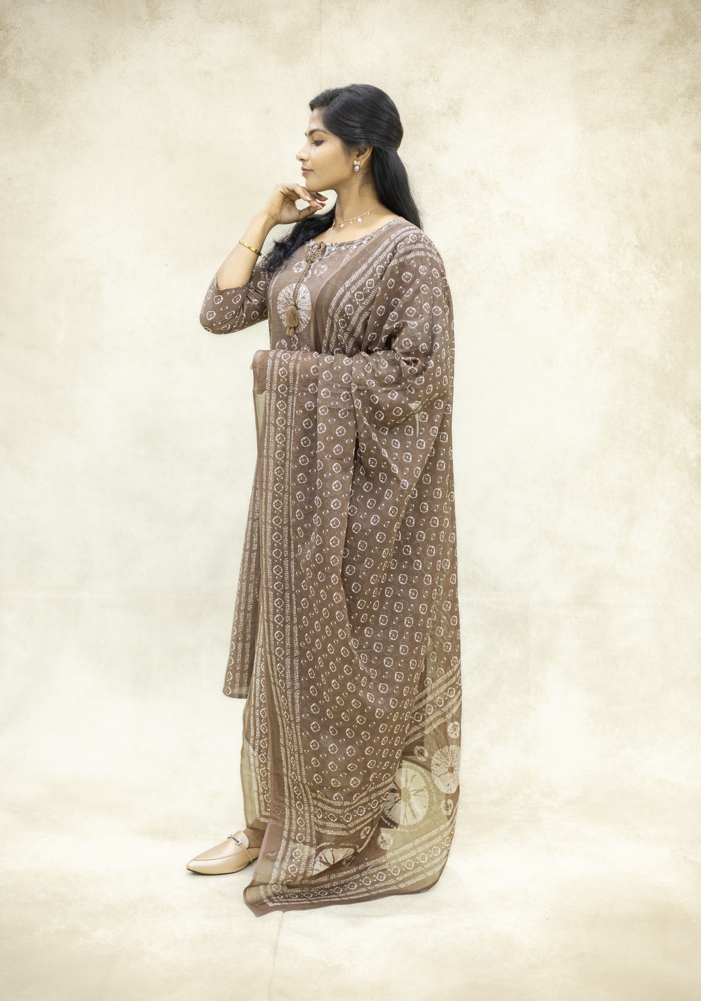 Dark Brown Ethnic Printed Kurta Pant Set with Dupatta - Dark Brown - view 2