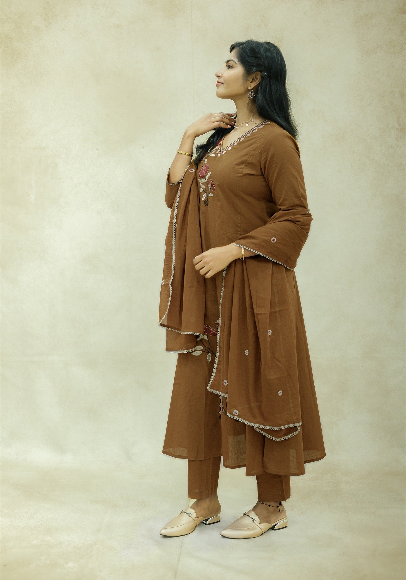 Mustard Brown Embroidered Kurta Pant Set with Dupatta - Mustard Brown - view 2