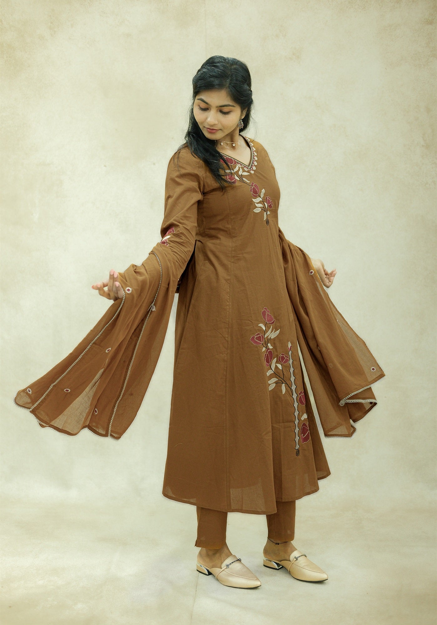 Mustard Brown Embroidered Kurta Pant Set with Dupatta - Mustard Brown - view 3