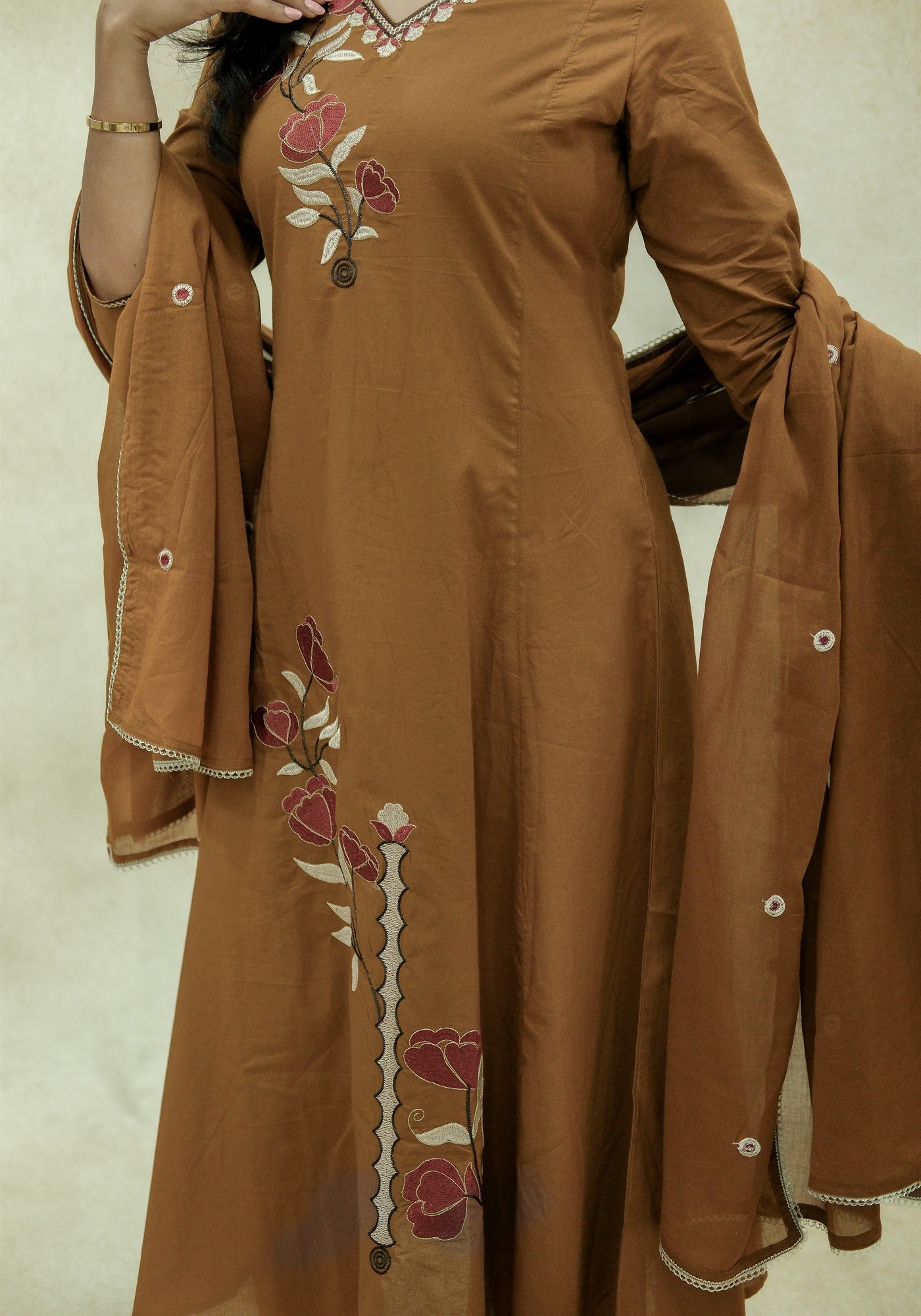 Mustard Brown Embroidered Kurta Pant Set with Dupatta - Mustard Brown - view 4
