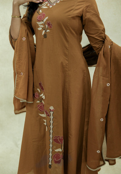 Mustard Brown Embroidered Kurta Pant Set with Dupatta - Mustard Brown - view 4