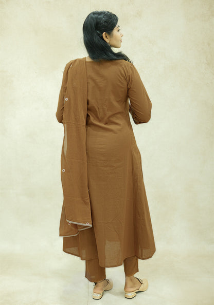 Mustard Brown Embroidered Kurta Pant Set with Dupatta - Mustard Brown - view 5