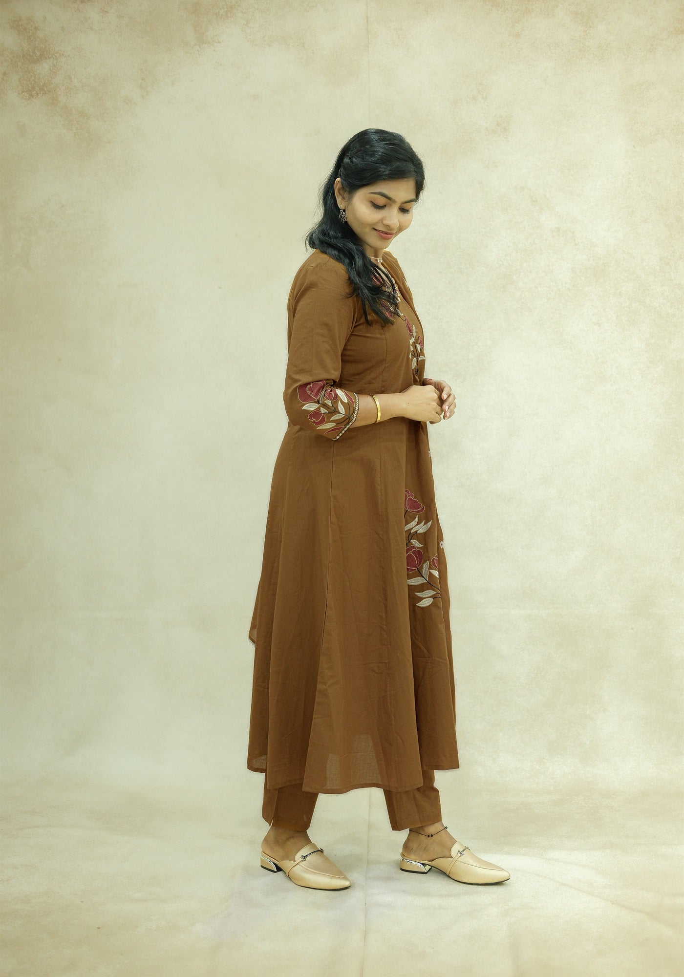 Mustard Brown Embroidered Kurta Pant Set with Dupatta - Mustard Brown - view 6