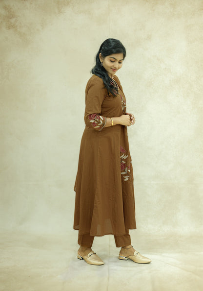 Mustard Brown Embroidered Kurta Pant Set with Dupatta - Mustard Brown - view 6