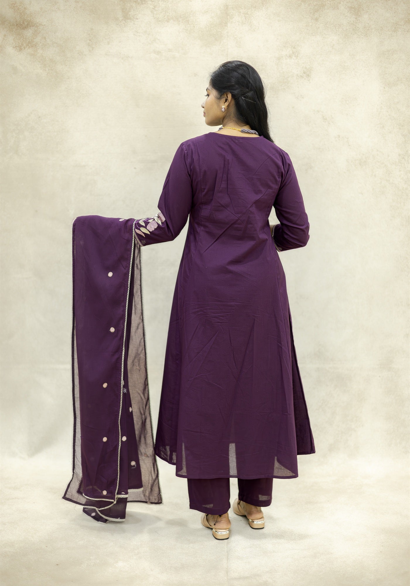 Purple Floral Kurta Pant Set with Dupatta - Purple
