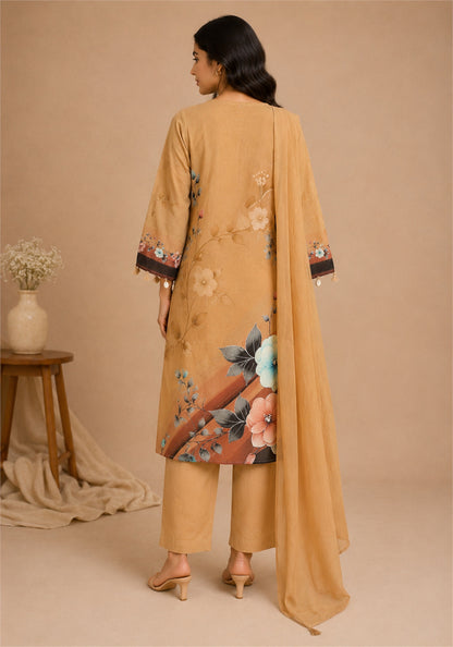 Tan Brown Cotton Floral Kurta Pant Set with Dupatta - Ashoka Threads - Tan Brown - view 5