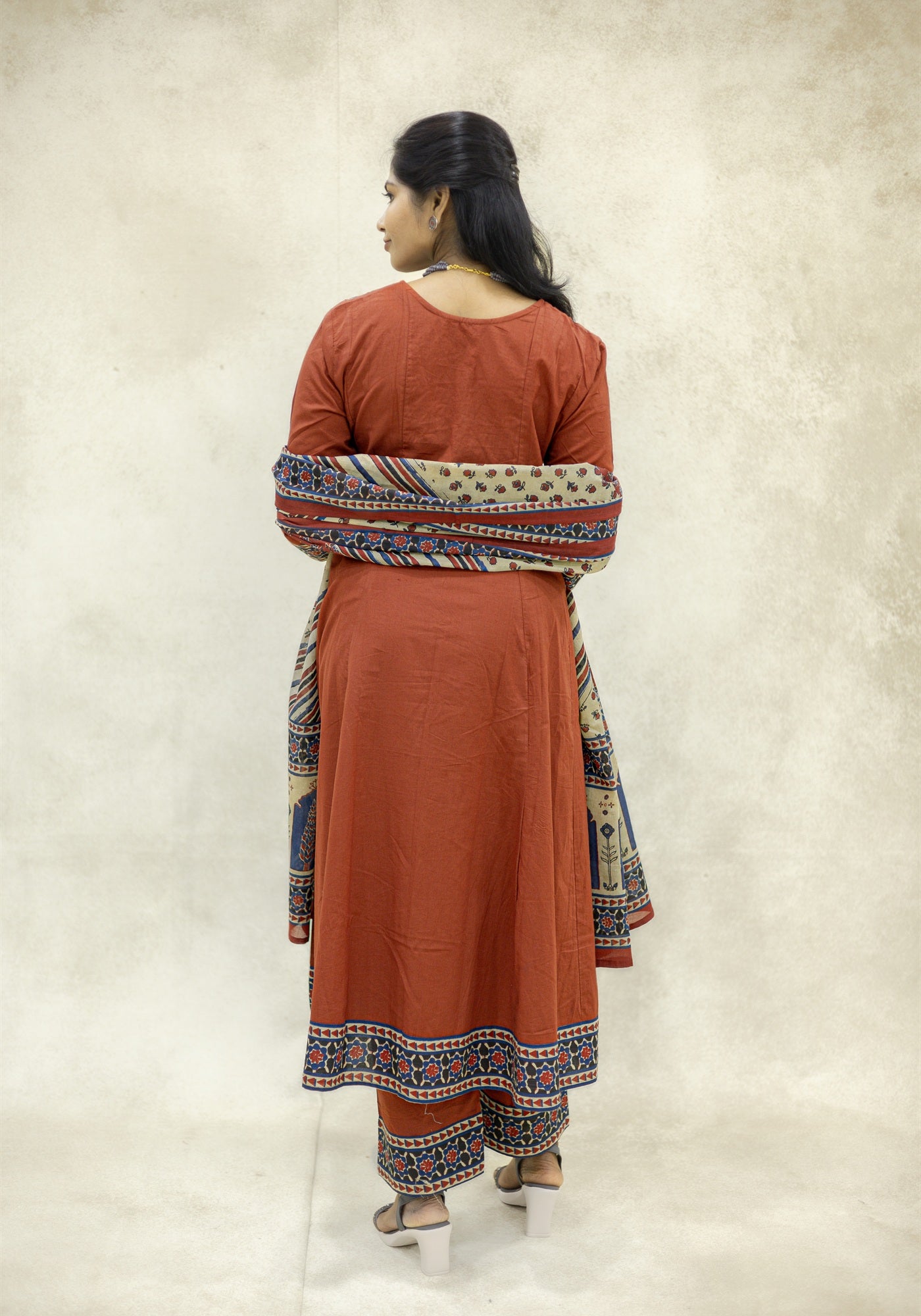 Rust Brown Ethnic Border Kurta Pant Set with Dupatta - Rust Brown