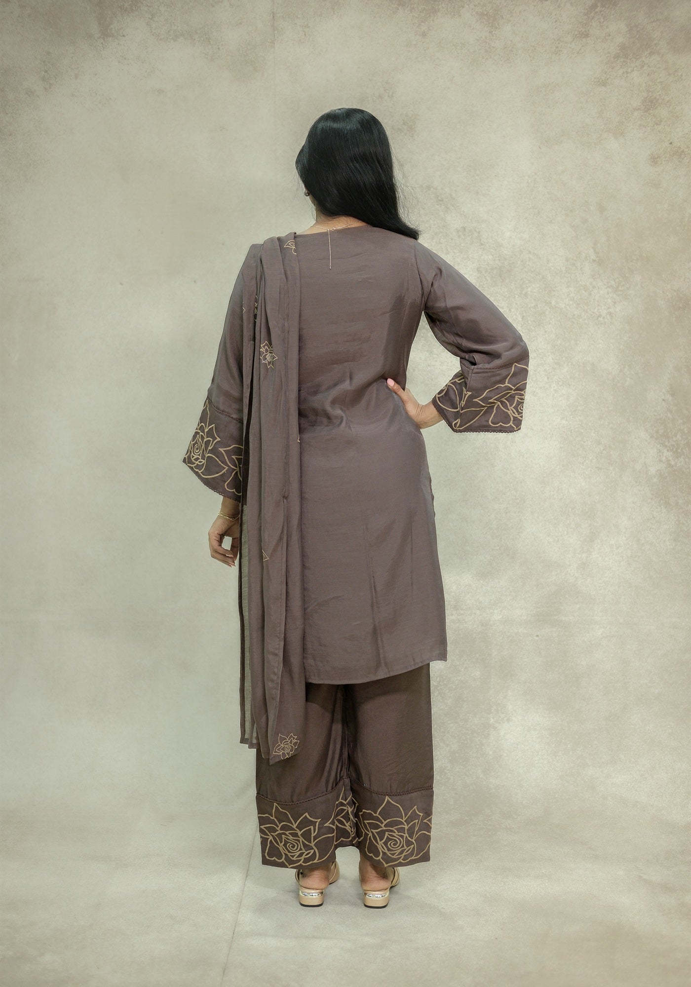 Chocolate Brown Embroidered Kurta Pant Set with Dupatta - Chocolate Brown - view 5