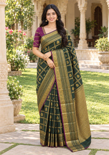 Kanchi with Arani Border Pattu Saree Deep Teal Green with Antique Gold Zari - Ashoka Threads