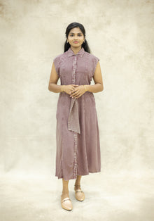 Dusty Rose Pink Cotton Sleeveless Midi Kurta Dress - Ashoka Threads