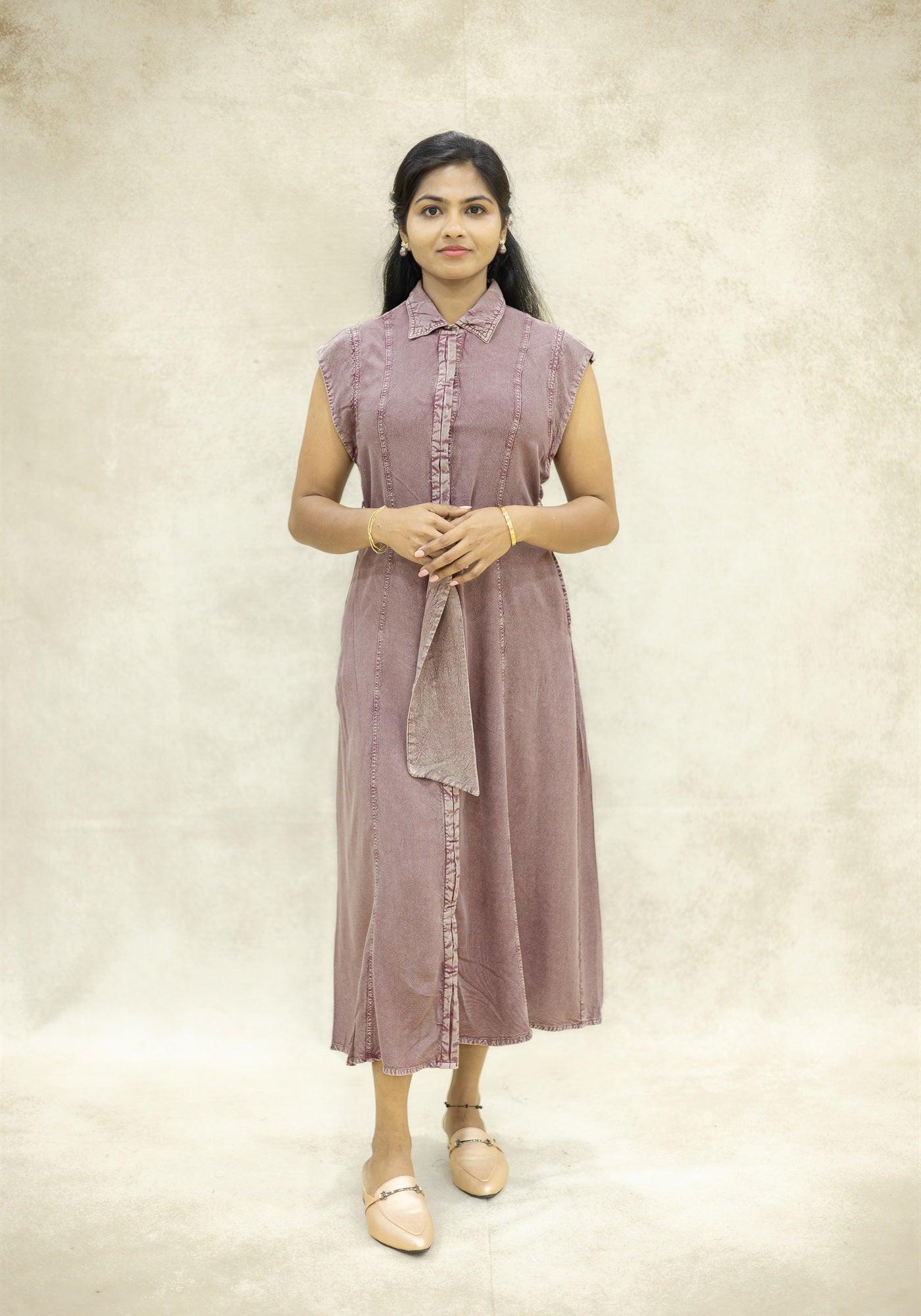Dusty Rose Pink Sleeveless Midi Kurta Dress - Dusty Rose Pink