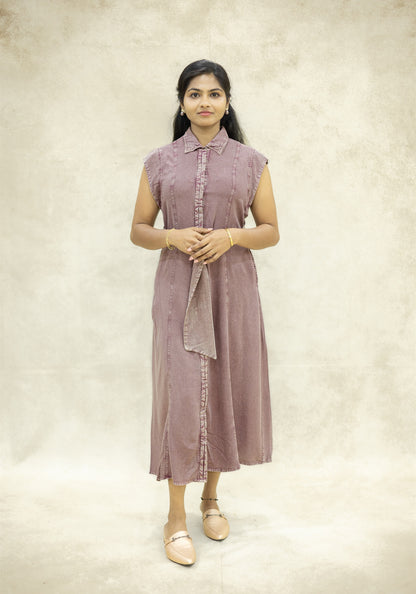 Dusty Rose Pink Sleeveless Midi Kurta Dress - Dusty Rose Pink