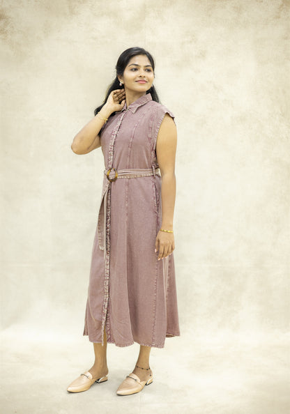 Dusty Rose Pink Sleeveless Midi Kurta Dress - Dusty Rose Pink