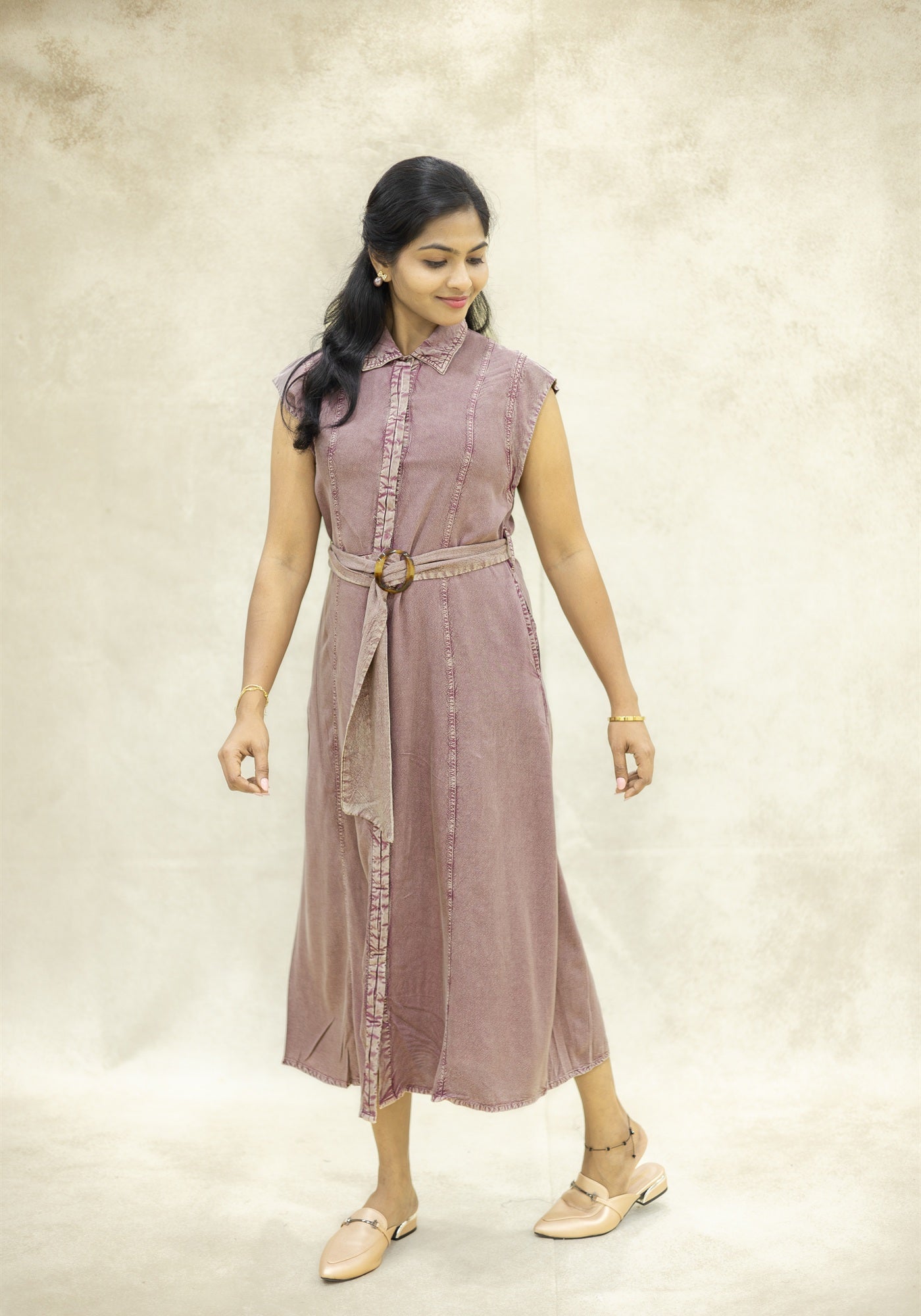 Dusty Rose Pink Sleeveless Midi Kurta Dress - Dusty Rose Pink