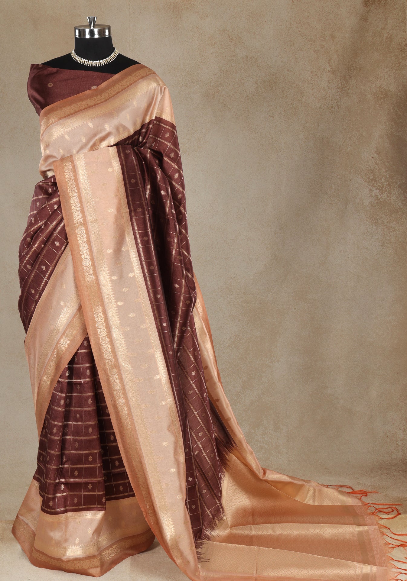 Peach Copper Maroon Woven Tissue Silk Saree - MTS-1-1001 image 1