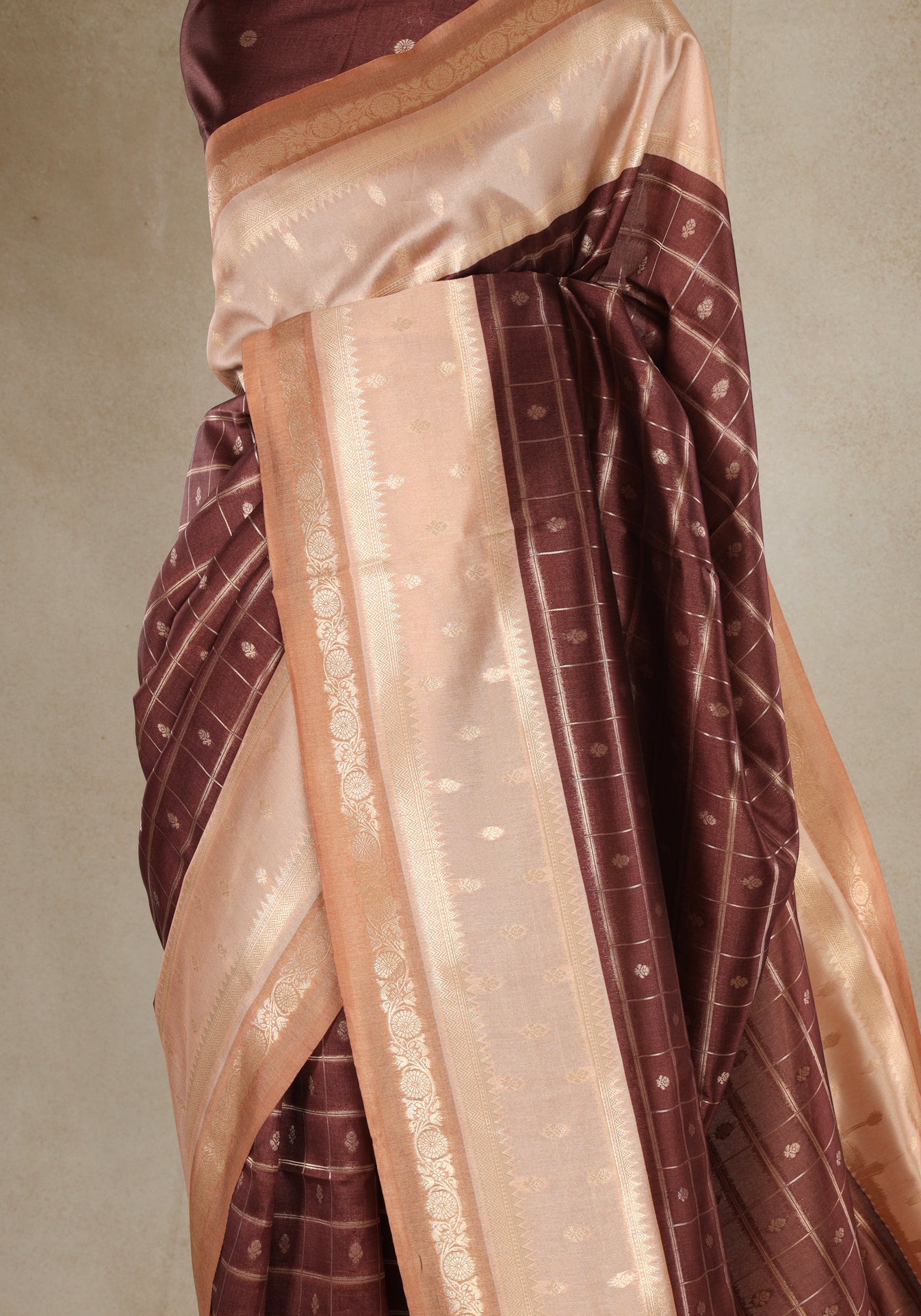 Peach Copper Maroon Woven Tissue Silk Saree - MTS-1-1001 image 2