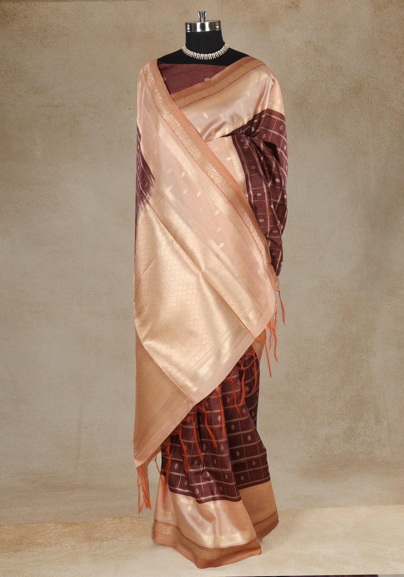 Peach Copper Maroon Woven Tissue Silk Saree - MTS-1-1001 image 3