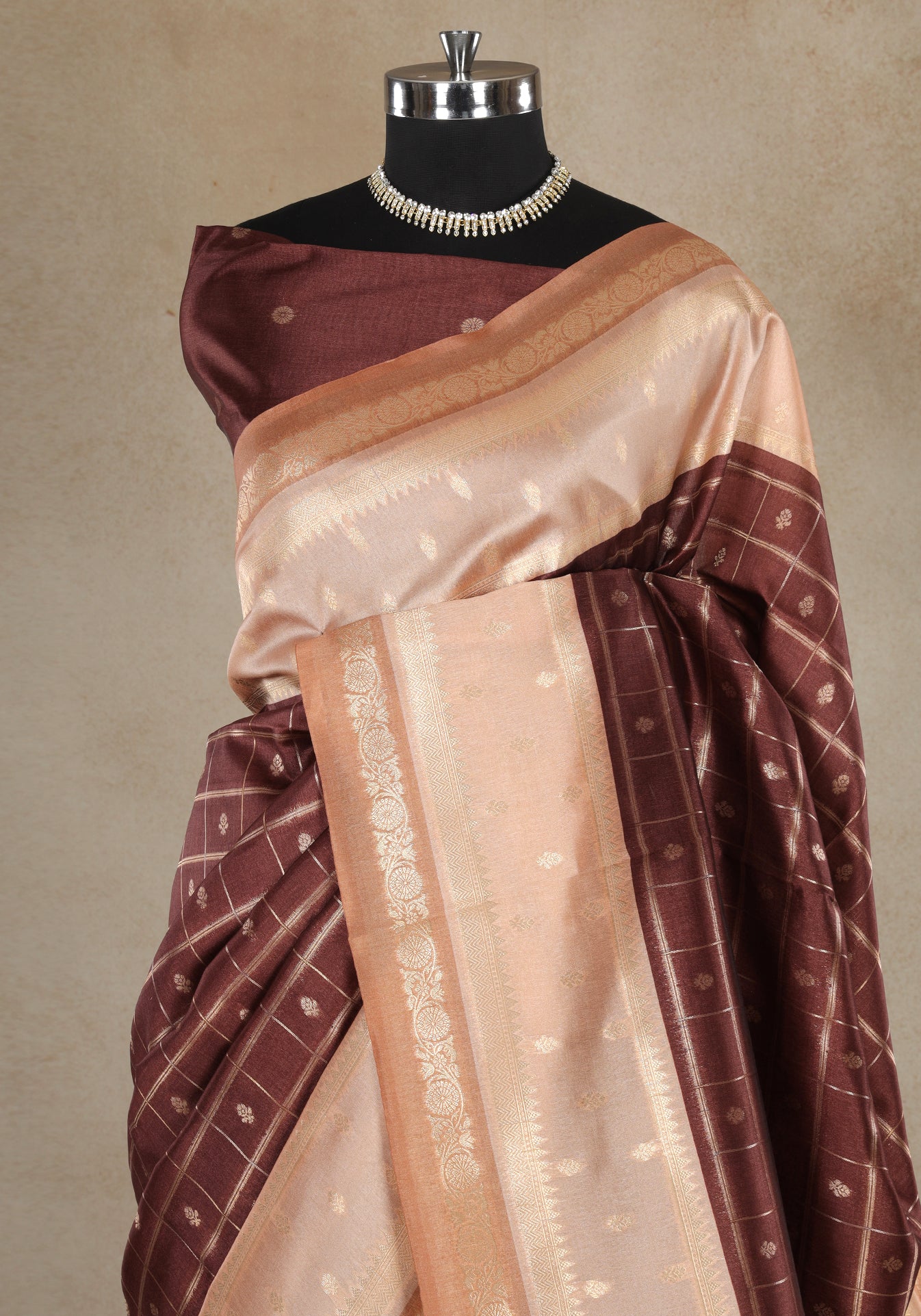 Peach Copper Maroon Woven Tissue Silk Saree - MTS-1-1001 image 4