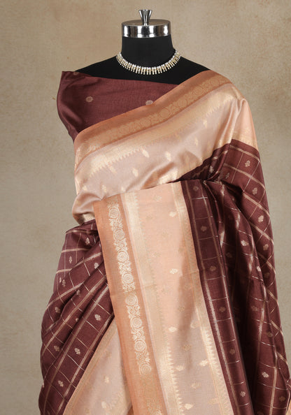 Peach Copper Maroon Woven Tissue Silk Saree - MTS-1-1001 image 4