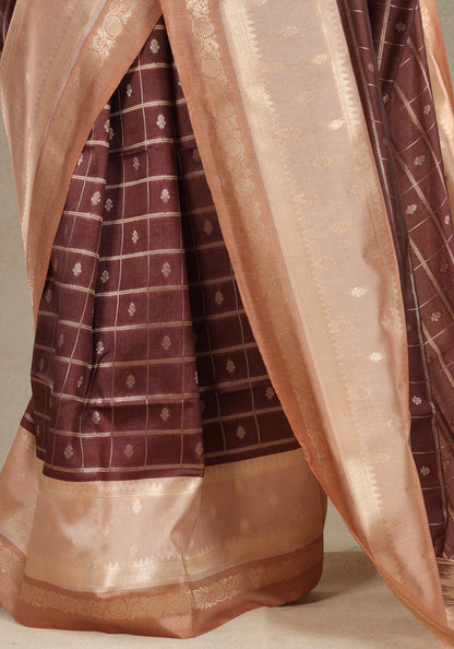 Peach Copper Maroon Woven Tissue Silk Saree - MTS-1-1001 image 5