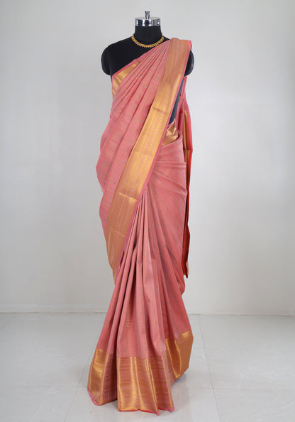 Pure Kanchipuram Art Silk Saree Peach Pink Gold Border