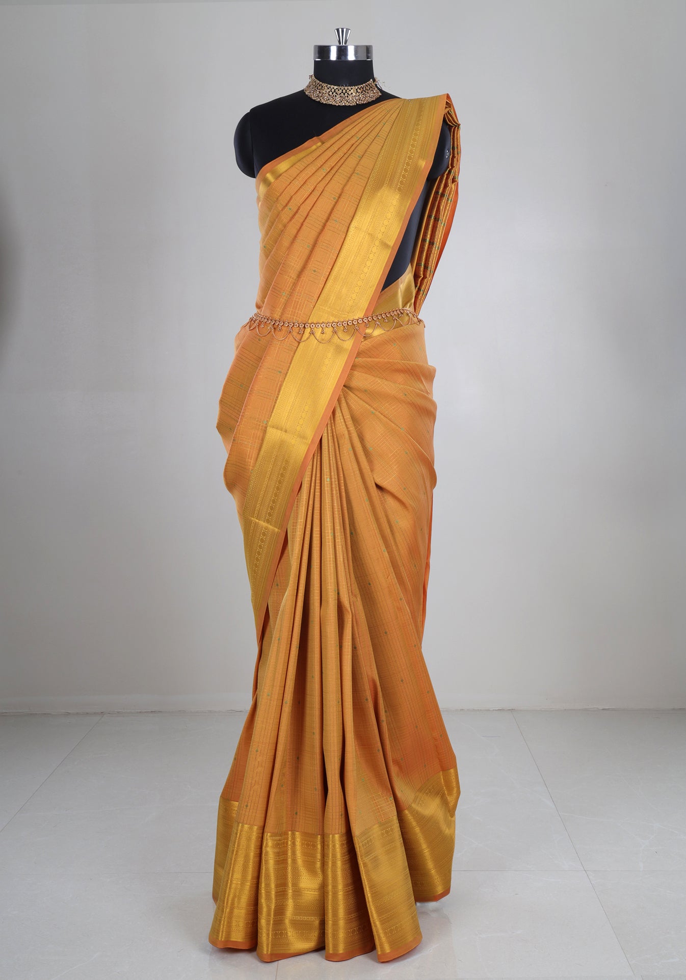 Pure Kanchipuram Art Silk Saree Mustard Gold Zari Border