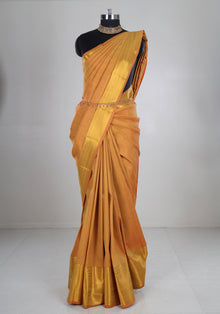 Pure Kanchipuram Art Silk Saree Mustard Gold Zari Border