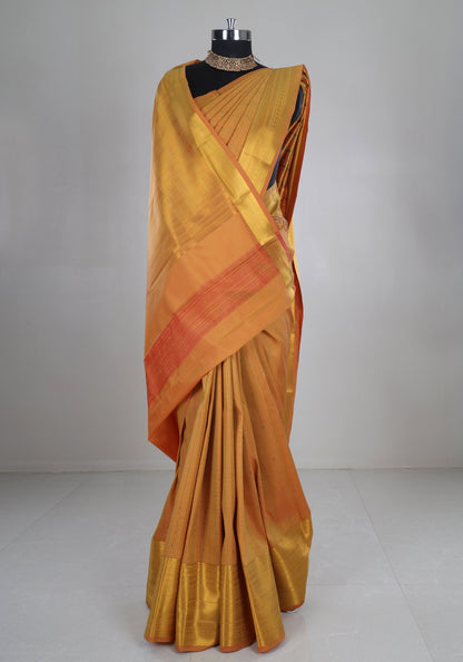 Pure Kanchipuram Art Silk Saree Mustard Gold Zari Border