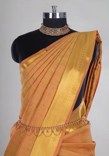 Pure Kanchipuram Art Silk Saree Mustard Gold Zari Border