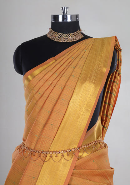 Pure Kanchipuram Art Silk Saree Mustard Gold Zari Border