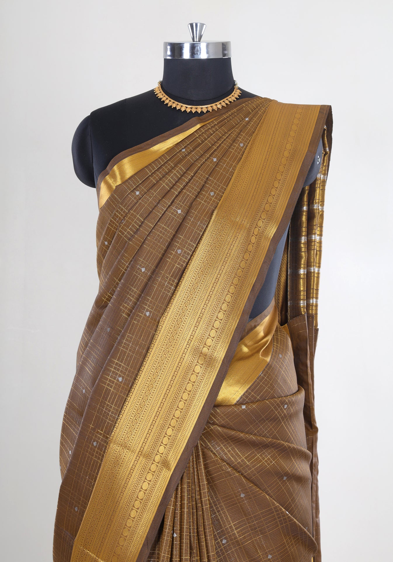 Pure Kanchipuram Art Silk Saree Bronze Brown Gold Zari Border