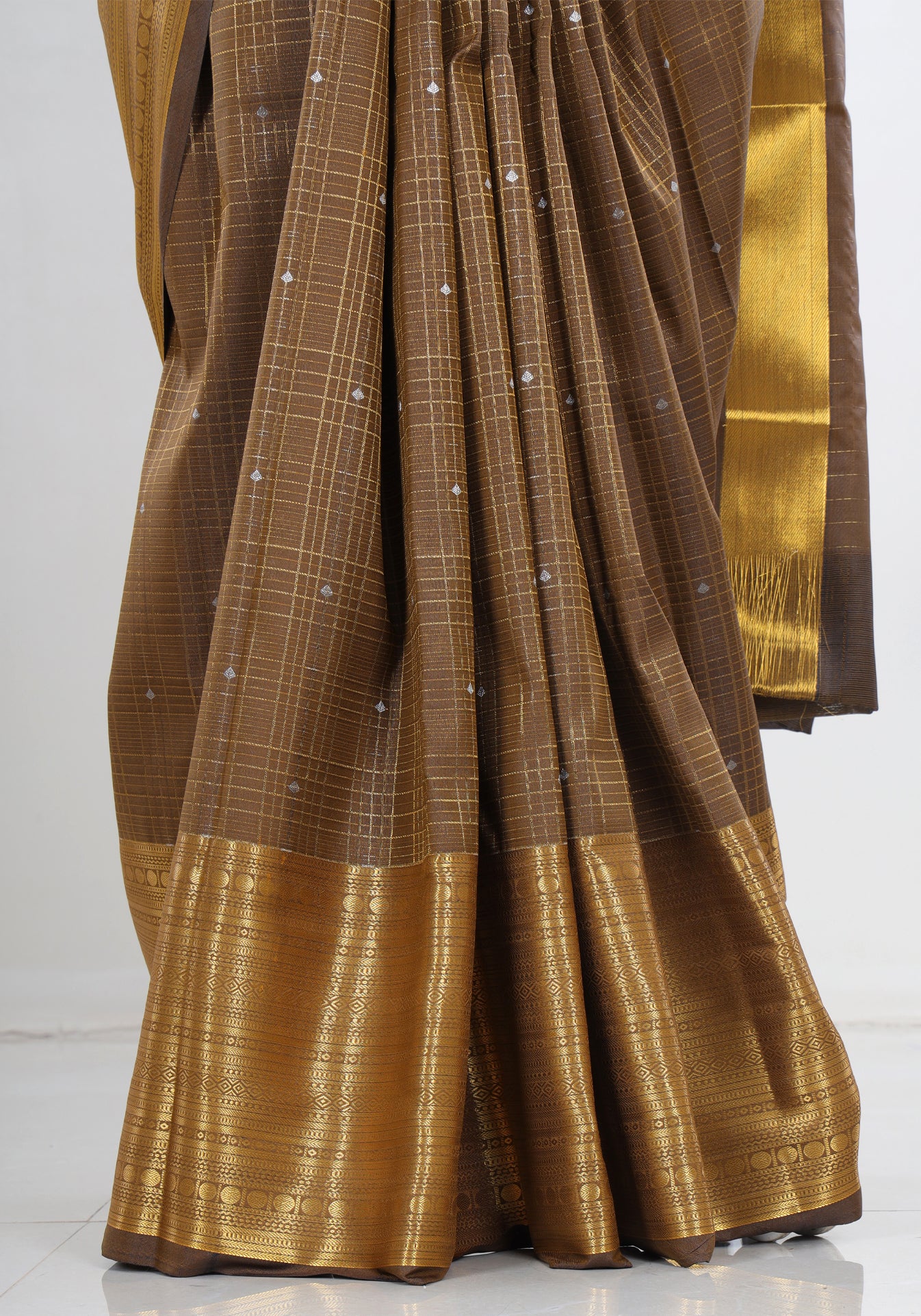Pure Kanchipuram Art Silk Saree Bronze Brown Gold Zari Border