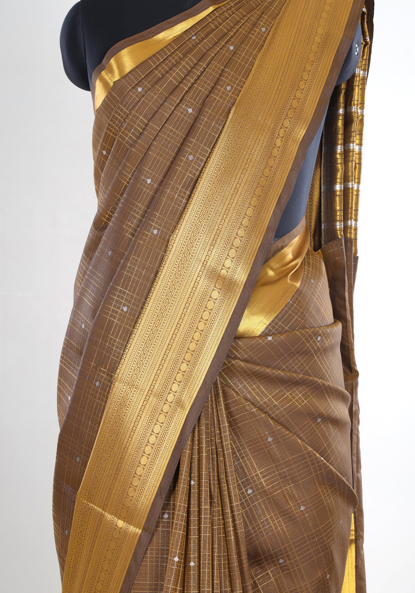 Pure Kanchipuram Art Silk Saree Bronze Brown Gold Zari Border