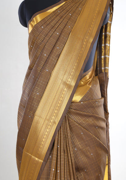 Pure Kanchipuram Art Silk Saree Bronze Brown Gold Zari Border