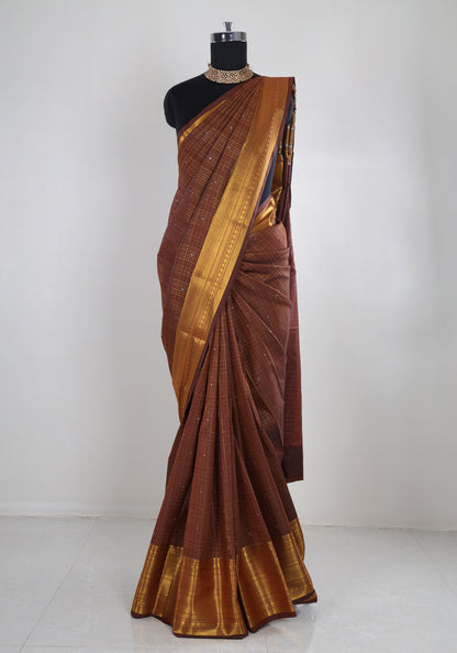 Pure Kanchipuram Art Silk Saree Copper Brown Gold Zari Border