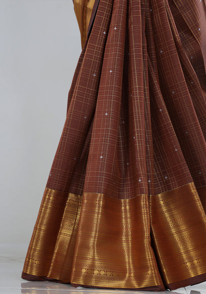 Pure Kanchipuram Art Silk Saree Copper Brown Gold Zari Border