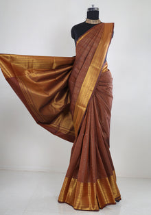 Pure Kanchipuram Art Silk Saree Copper Brown Gold Zari Border
