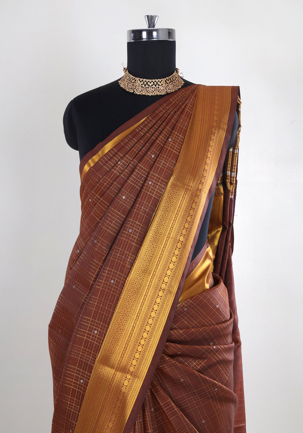 Pure Kanchipuram Art Silk Saree Copper Brown Gold Zari Border