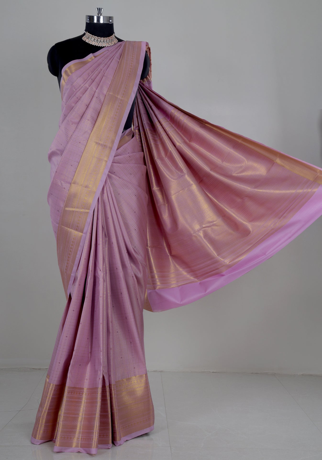 Pure Kanchipuram Art Silk Saree Mauve Pink Gold Border
