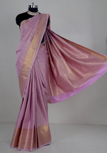 Pure Kanchipuram Art Silk Saree Mauve Pink Gold Border