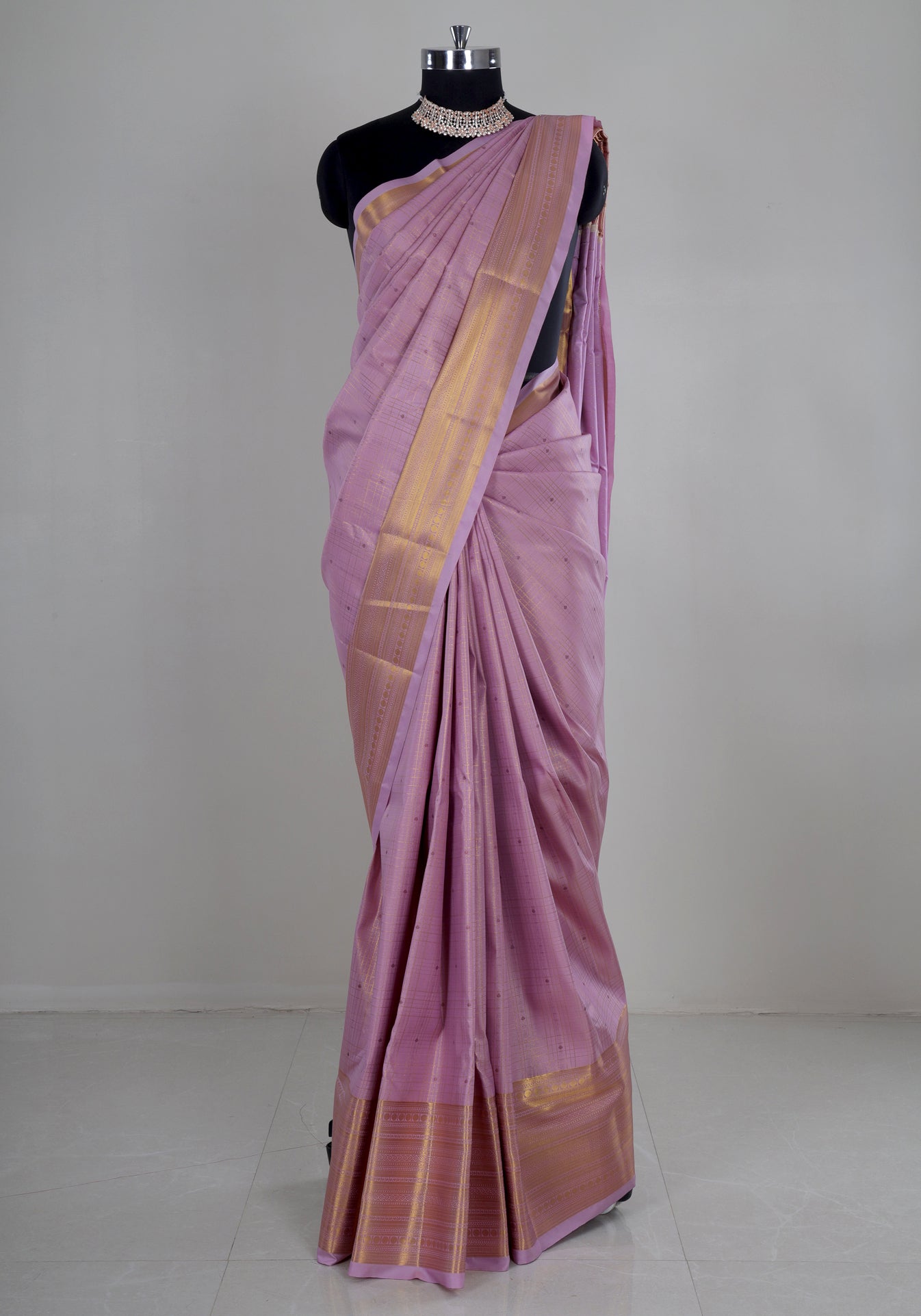 Pure Kanchipuram Art Silk Saree Mauve Pink Gold Border