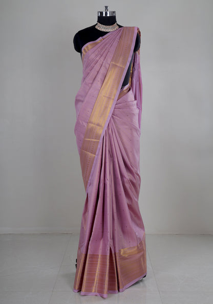 Pure Kanchipuram Art Silk Saree Mauve Pink Gold Border