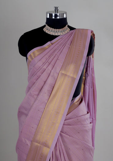 Pure Kanchipuram Art Silk Saree Mauve Pink Gold Border