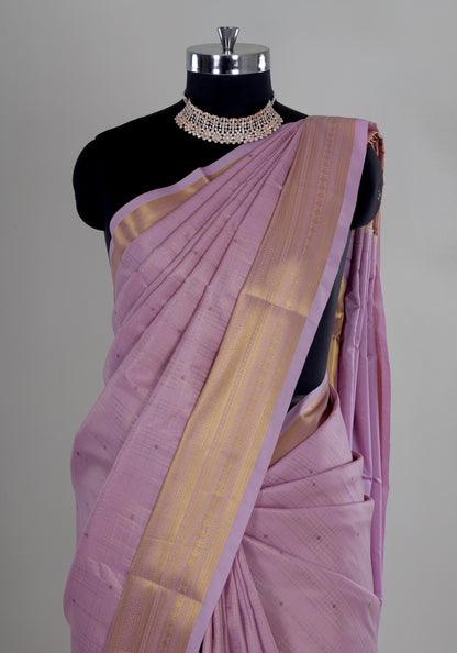 Pure Kanchipuram Art Silk Saree Mauve Pink Gold Border