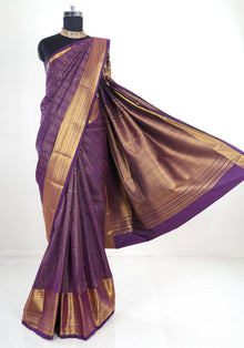 Pure Kanchipuram Art Silk Saree Purple Bronze Gold Pallu