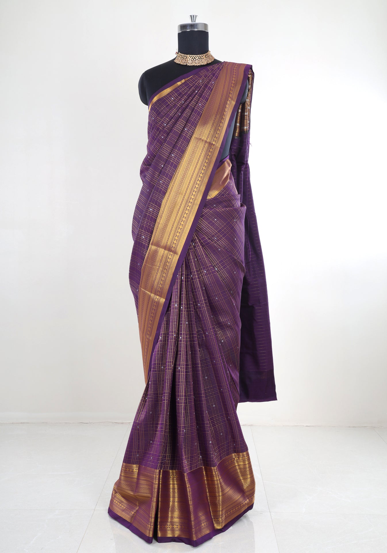 Pure Kanchipuram Art Silk Saree Purple Bronze Gold Pallu
